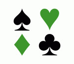 Playing card symbols with green heart and diamond