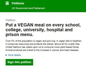 petition for vegan school meal menu