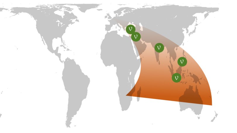 World map with eastern places highlighted