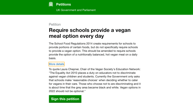 Petition: Require schools provide a vegan meal option every day￼